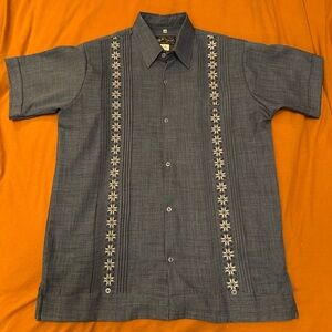 Men's Charcoal / Denim-Blue Embroidered Short Sleeve Shirt